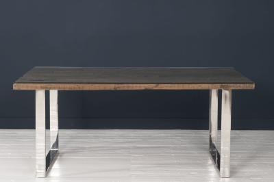 Clearance - Railway Sleeper Coffee Table with Glass Top, Rectangular with Stainless Steel Chrome U Legs, Made from Reclaimed Wood