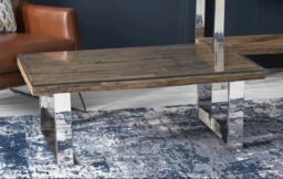 Clearance - Railway Sleeper Coffee Table with Glass Top, Rectangular with Stainless Steel Chrome U Legs, Made from Reclaimed Wood - thumbnail 3