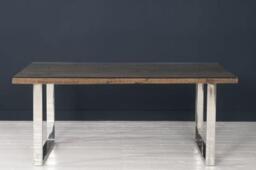 Clearance - Railway Sleeper Coffee Table with Glass Top, Rectangular with Stainless Steel Chrome U Legs, Made from Reclaimed Wood - thumbnail 1