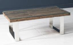 Clearance - Railway Sleeper Coffee Table with Glass Top, Rectangular with Stainless Steel Chrome U Legs, Made from Reclaimed Wood - thumbnail 5