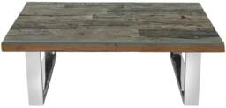 Clearance - Railway Sleeper Coffee Table with Glass Top, Rectangular with Stainless Steel Chrome U Legs, Made from Reclaimed Wood - thumbnail 2