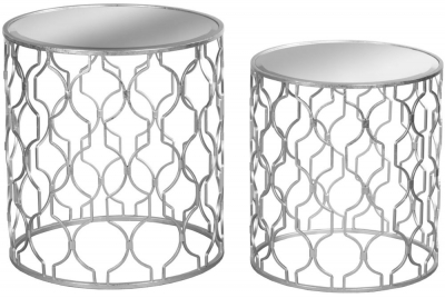 Hill Interiors Arabesque Silver Foil Mirrored Side Table (Set of 2) - image 1