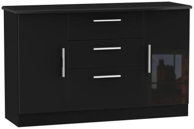 Knightsbridge High Gloss Black 2 Door 3 Drawer Medium Sideboard