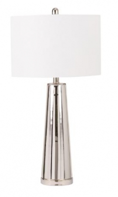 Silver Glass Table Lamp with White Linen Shade (Set of 2)