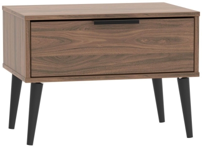 Hong Kong Walnut Effect 1 Drawer Wide Bedside Cabinet with Wooden Legs - image 1