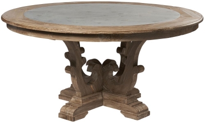 Asbury Old Pine in Grey Lime Finish Round Dining Table with Zinc Top, 160cm Dia Seats 8 Diners - Georgian Style - image 1