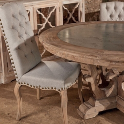 Asbury Old Pine in Grey Lime Finish Round Dining Table with Zinc Top, 160cm Dia Seats 8 Diners - Georgian Style - thumbnail 3