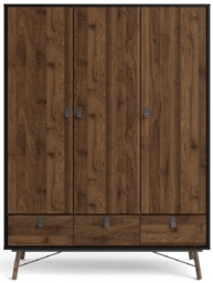 Caleb Black 3 Door 3 Drawer Wardrobe