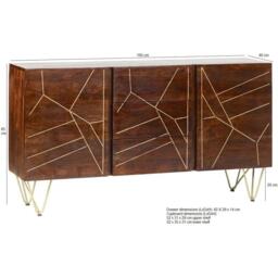 Sideboard - 2 Door 3 Drawer - Large - Hairpin Legs - Gold Geometric Inlay - Dark Mango Wood - thumbnail 4