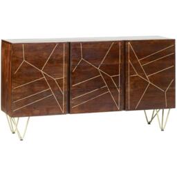 Sideboard - 2 Door 3 Drawer - Large - Hairpin Legs - Gold Geometric Inlay - Dark Mango Wood - thumbnail 3
