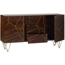 Sideboard - 2 Door 3 Drawer - Large - Hairpin Legs - Gold Geometric Inlay - Dark Mango Wood - thumbnail 2