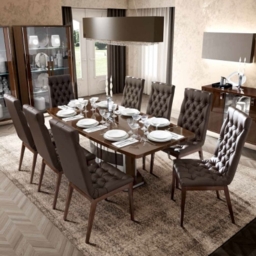 Modum Roma Walnut Italian Butterfly Extending Dining Set with Capitonne Leather Chairs
