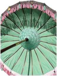 Bali Sun Parasol - Mint Green with Pink Candy Fringe - thumbnail 2