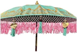 Bali Sun Parasol - Mint Green with Pink Candy Fringe - thumbnail 1