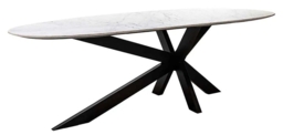 Trocadero White Marble and Black 220cm Dining Table with Spider Legs - thumbnail 2