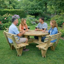 Westwood Garden Picnic Table - Round - 8 Seater with Backrest - Timber Wood - thumbnail 2