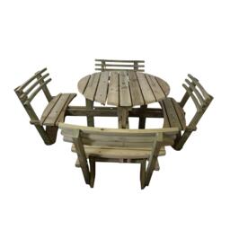 Westwood Garden Picnic Table - Round - 8 Seater with Backrest - Timber Wood - thumbnail 5