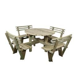 Westwood Garden Picnic Table - Round - 8 Seater with Backrest - Timber Wood - thumbnail 4