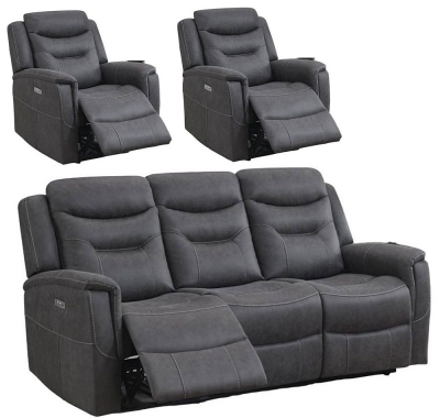 Harrogate Grey Fabric 3+1+1 Recliner Sofa Suite - image 1