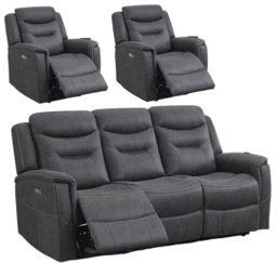 Harrogate Grey Fabric 3+1+1 Recliner Sofa Suite - thumbnail 1