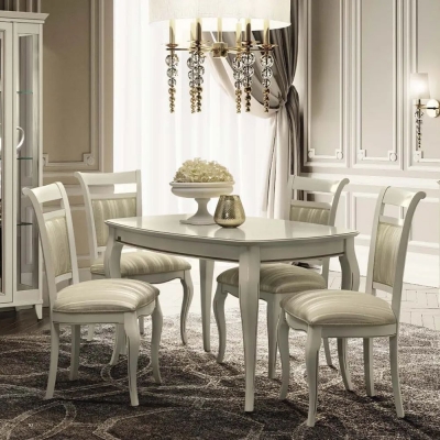Camel Giotto Day Bianco Antico Italian Extending 140cm Dining Table with Casablanca Fabric Dining Chair - image 1