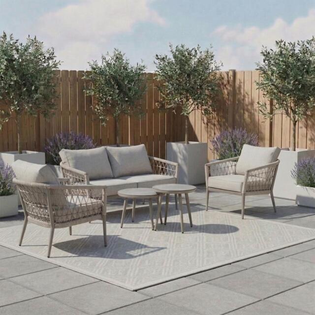 Monaco Garden Sofa Set - 2 Seater - Coffee Table - Ceramic Top - Cool Linen