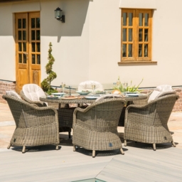 Maze Winchester Heritage Natural Rattan 6 Seater Oval Fire Pit Table Garden Dining Set - thumbnail 2