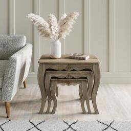Fleur French Style Grey Nest of 3 Tables - thumbnail 1