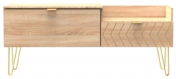 Jigsaw Oak Effect 130cm TV Unit with Gold Hairpin Legs - 2 Drawers