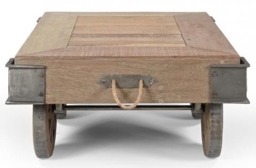 Gulmarg Reclaimed Wooden Coffee Table on Wheels - thumbnail 3