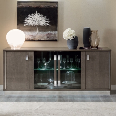 Modum Platinum Italian Silver Slim Glass Door Buffet Sideboard