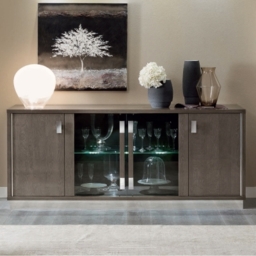 Modum Platinum Italian Silver Slim Glass Door Buffet Sideboard - thumbnail 1