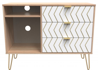 Jigsaw White and Oak Effect 95cm TV Unit with Gold Hairpin Legs - image 1
