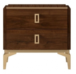 Modern Eva Walnut Italian 2 Drawer Bedside Cabinet with Gold Trim
