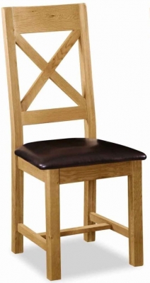 Salisbury Cross Back Oak Dining Chair with Leather Seat (Sold in Pairs)