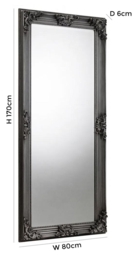 Rococo Pewter Lacquered Carved Rectangular Leaner Mirror - 80cm x 170cm - thumbnail 3