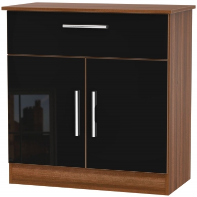 Contrast Black Gloss and Noche Walnut Compact Sideboard - 2 Doors