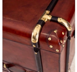 Mysore Handcrafted Leather Cognac Coffee Table Trunk With Drawer - thumbnail 4