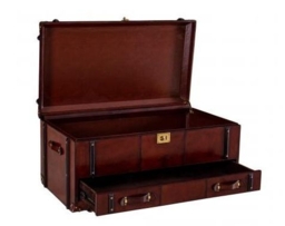 Mysore Handcrafted Leather Cognac Coffee Table Trunk With Drawer - thumbnail 2