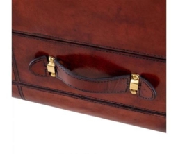 Mysore Handcrafted Leather Cognac Coffee Table Trunk With Drawer - thumbnail 3