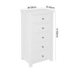 Henley Painted 5 Drawer Narrow Chest - Comes in White, Blue and Charcoal Finish Options - thumbnail 2