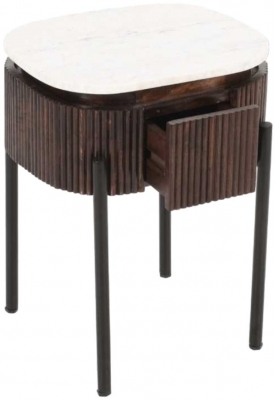 Opal Brown Mango Wood Marble Top Bedside Table - image 1