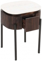 Opal Brown Mango Wood Marble Top Bedside Table - thumbnail 1