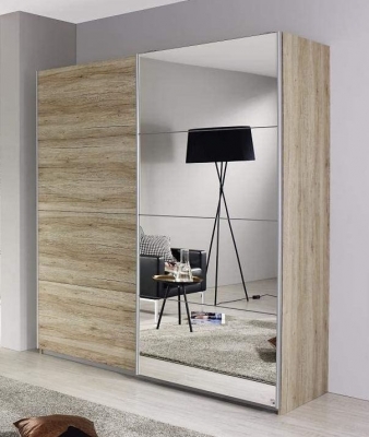 Rauch Subito Sonoma Oak 2 Door Sliding Wardrobe with 1 Mirror Front - 136cm