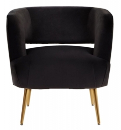 Larissa  Black Velvet Fabric Accent Chair with Gold Metal Legs