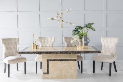 Venice Cream Marble Dining Set - Courtney Champagne Fabric Dining Chair