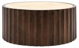 Cascia Travertine Stone Top and Dark Wood Round Coffee Table