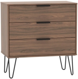 Hong Kong Walnut Effect 3 Drawer Midi Chest with Hairpin Legs