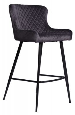 Alpha Grey Velvet Fabric Bar Stool (Sold in Pairs) - image 1