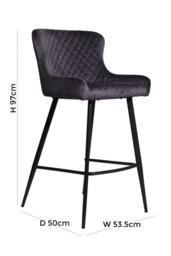 Alpha Grey Velvet Fabric Bar Stool (Sold in Pairs) - thumbnail 2